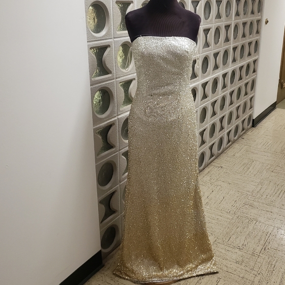 Jovani silver gold ombre liquid beading beaded strapless prom pageant dress 8 cy - Picture 5 of 10